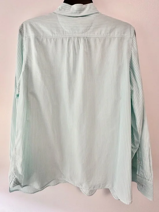 Lauren Ralph Lauren LRL Button Down Lightweight Large Green Stripe Cotton Blouse - Picture 2 of 3